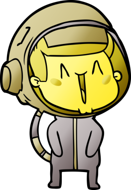 Bir insan tarafından çizilmiş mutlu astronot çizgi filmi.