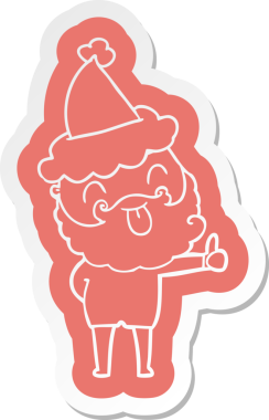 Bir insan tarafından çizilmiş Noel Baba şapkası takan sakallı bir adam.