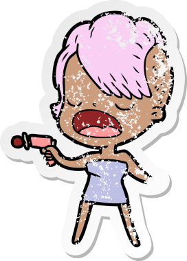 Bir insan tarafından çizilmiş havalı bir hippi kızın karikatür çıkartması.