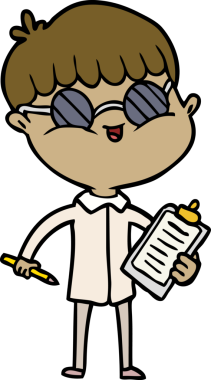 Bir insan tarafından çizilmiş gözlük takan çizgi film çocuğu.