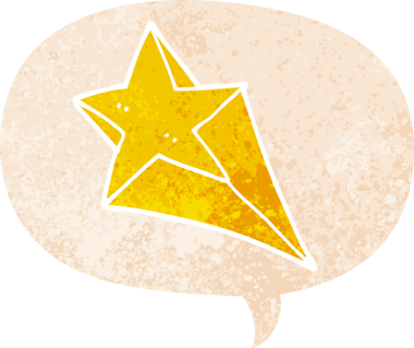 Bir insan tarafından çizilmiş grunge dertli retro tarzı ile konuşma baloncuğu ile çizgi film yıldızı kayıyor