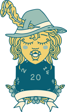 Retro Dövme Biçimi Bir insan tarafından çizilmiş 20 zarlı yarım ork ozanı