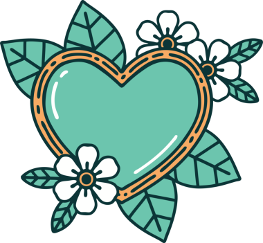 Bir insan tarafından çizilmiş botanik bir kalbin ikonik dövmesi.