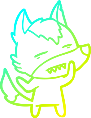 Bir insan tarafından çizilmiş dişleri gösteren çizgi bir kurt çizimi.