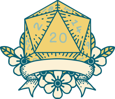 Retro Dövme Biçimi Doğal 20 kritik vuruş D20 zar bir insan tarafından çizildi