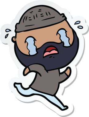 Bir insan tarafından çizilmiş ağlayan sakallı bir adamın çıkartması.