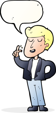 Bir insan tarafından çizilen konuşma baloncuğuyla parmaklarını şaklatan havalı adam.