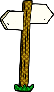 Bir insan tarafından çizilmiş karikatür yön işaretleri.