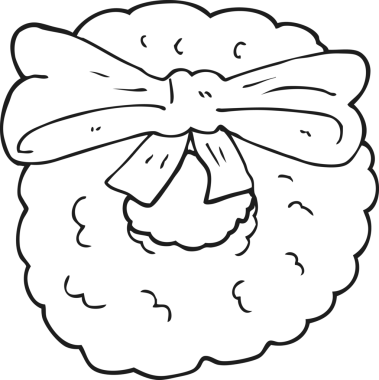 Bir insan tarafından çizilmiş siyah beyaz bir Noel çelengi.