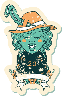 Retro Dövme Biçimi Bir insan tarafından çizilmiş 20 zarlı yarım ork ozanı