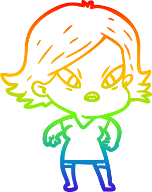 Çizgi film çizen gökkuşağı gradyanı bir insan tarafından çizilmiş stresli kadın.