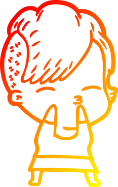 Bir insan tarafından çizilmiş çizgi film karakteri şaşı bir kızın sıcak çizgi çizimi