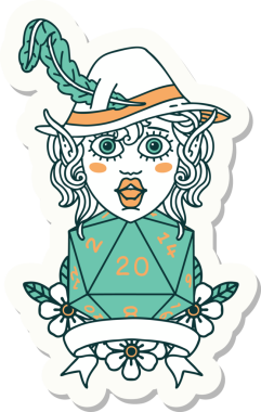 Bir insan tarafından çizilmiş 20 zarlı elf şairinin çıkartması.