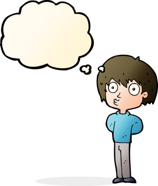 Bir insan tarafından çizilen düşünce baloncuğu ile çocuk etkilendi.