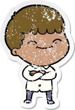 Bir insan tarafından çizilmiş mutlu bir çocuğun sıkıntılı çıkartması.