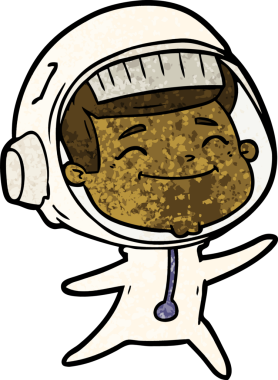 Bir insan tarafından çizilmiş mutlu astronot çizgi filmi.