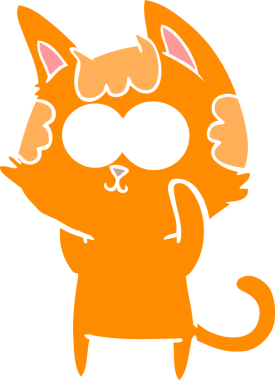 Bir insan tarafından çizilmiş mutlu düz renkli çizgi film kedisi