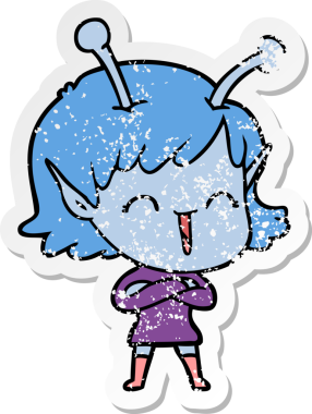 Bir insan tarafından çizilmiş mutlu uzaylı bir kızın sıkıntılı çıkartması.