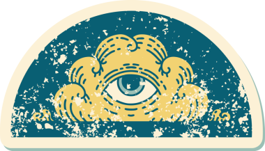 Bir insan tarafından çizilmiş her şeyi gören bir göz bulutunun sembolik dövmeli resmi.