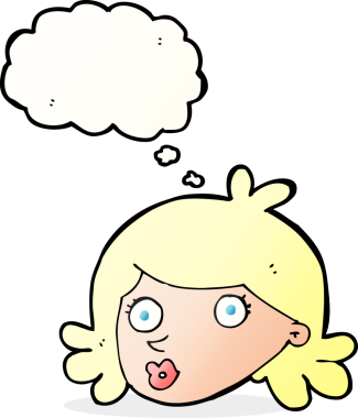 Bir insan tarafından çizilmiş düşünce baloncuklu güzel bir yüz.