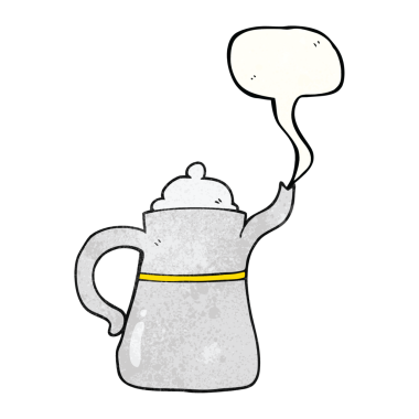 Bir insan tarafından çizilmiş serbest konuşma balonu desenli kahve demliği.