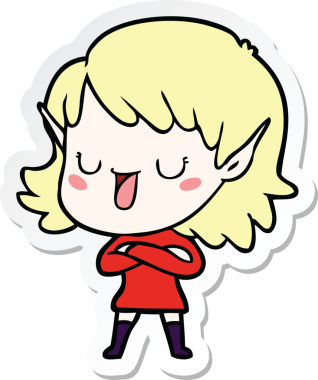 Bir insan tarafından çizilmiş bir elf kızının çıkartması.