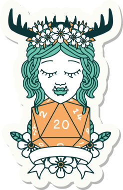 Bir insan tarafından çizilmiş 20 zarlı Ork Druid karakterinin çıkartması.