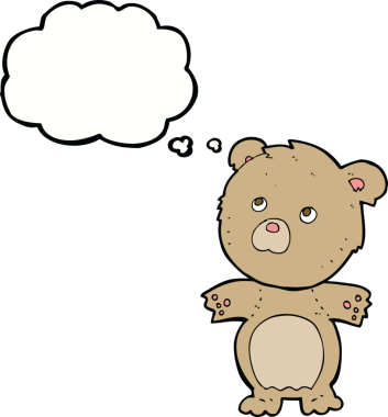 Bir insan tarafından çizilmiş düşünce balonlu komik oyuncak ayı.