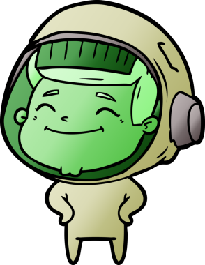 Bir insan tarafından çizilmiş mutlu astronot çizgi filmi.