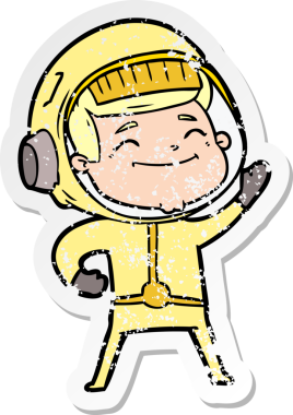 Bir insan tarafından çizilmiş mutlu bir astronotun sıkıntılı çıkartması.