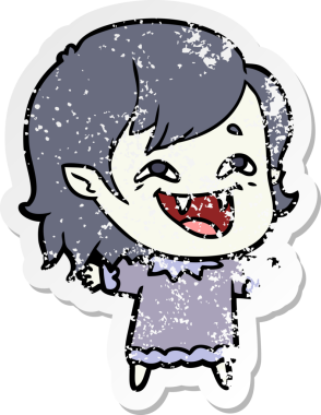 Bir insan tarafından çizilmiş gülen vampir kız çizgi filminin sıkıntılı çıkartması.