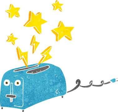 Bir insan tarafından çizilmiş çizgi film kıvılcımlı tost makinesi.