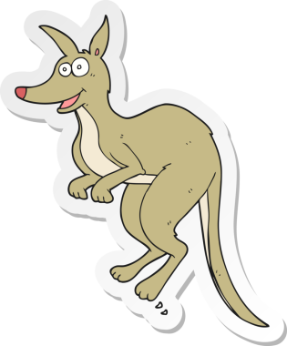 Bir insan tarafından çizilmiş bir kangurunun çıkartması.