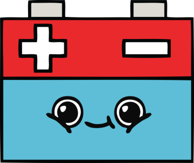 Bir insan tarafından çizilmiş bir araba aküsünün sevimli karikatürü.