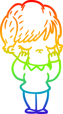 Gökkuşağı gradyan çizimi bir insan tarafından çizilmiş ağlayan bir çizgi kadın çizimi