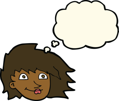 Bir insan tarafından çizilmiş düşünce baloncuklu kadın yüzü.