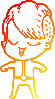 Bir insan tarafından çizilmiş fütüristik giysiler içinde mutlu bir çizgi film kızı çizimi.