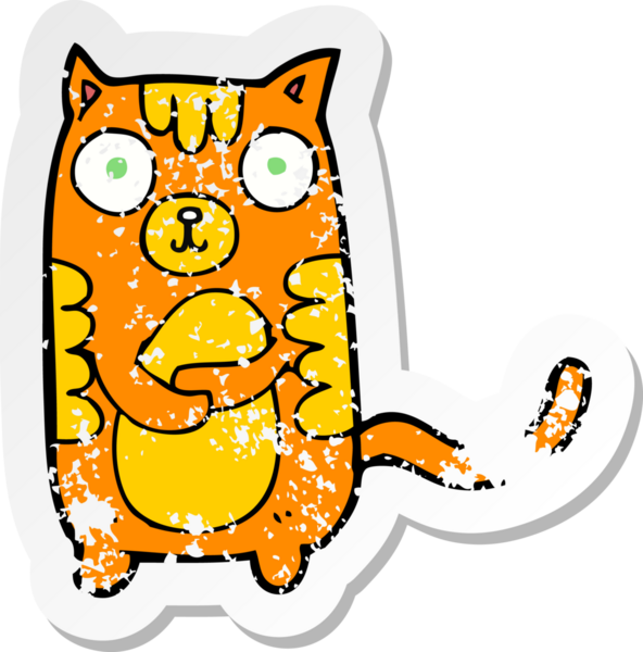 Bir insan tarafından çizilmiş bir karikatür kedinin gerilmiş çıkartması.