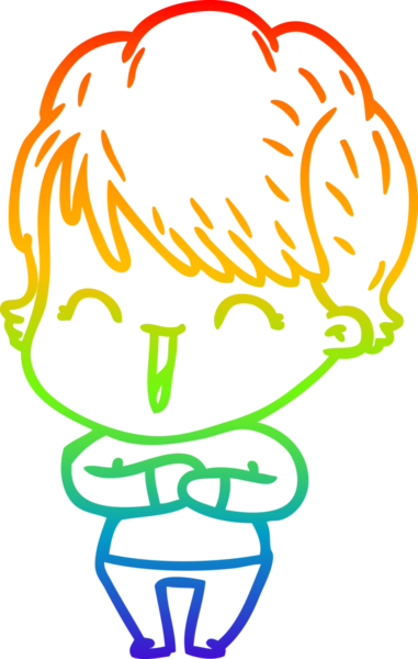 Gökkuşağı gradyan çizgi çizimi bir insan tarafından çizilmiş gülen bir kadın.