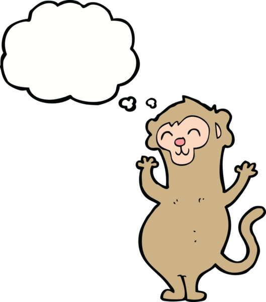 Bir insan tarafından çizilmiş düşünce baloncuklu çizgi maymun.