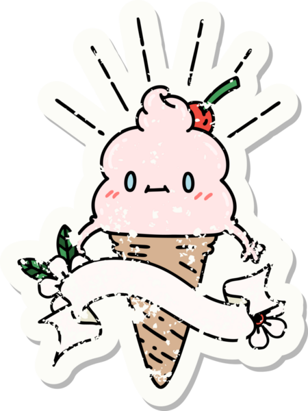 Bir insan tarafından çizilmiş dövmeli dondurma karakterinin eski bir çıkartması.