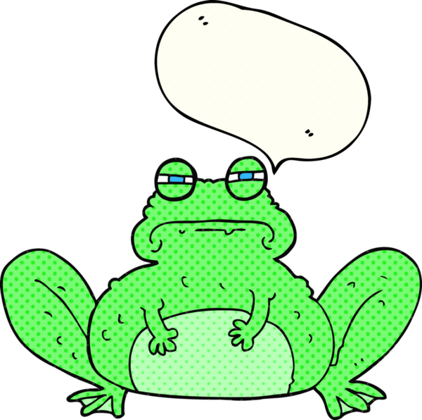 Bir insan tarafından çizilmiş serbest çizilmiş çizgi roman konuşma balonu kurbağa.