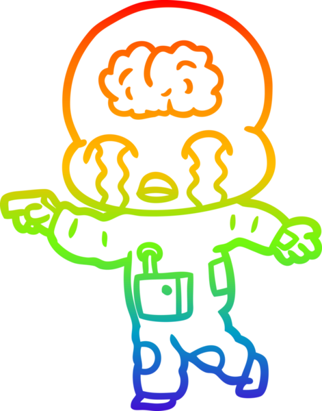 Gökkuşağı gradyan çizgi çizimi bir insan tarafından çizilmiş büyük beyin uzaylısının ağlaması