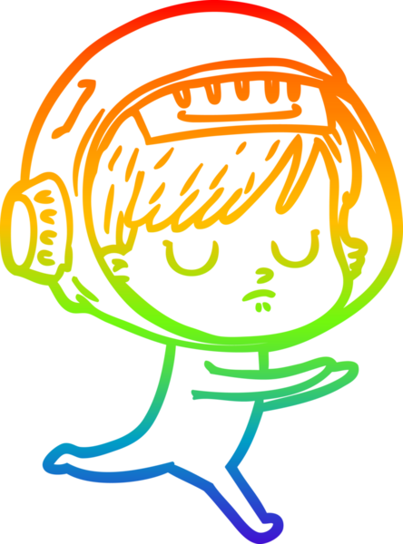 Gökkuşağı gradyan çizgi çizimi bir insan tarafından çizilmiş astronot bir kadın.