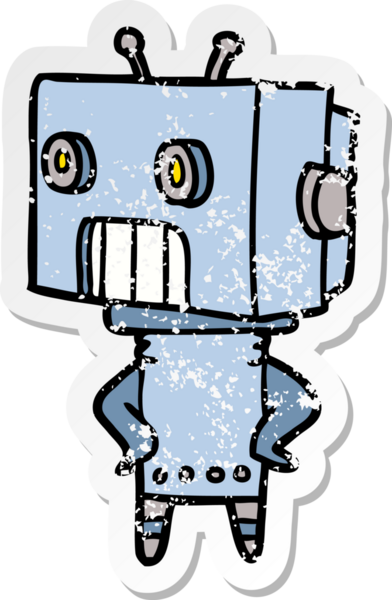 Bir insan tarafından çizilmiş karikatür robotunun sıkıntılı çıkartması.