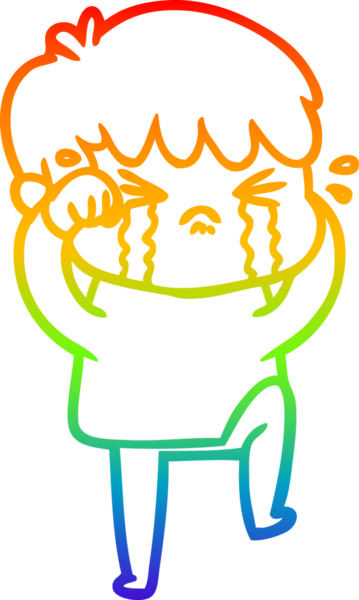 Gökkuşağı gradyan çizimi bir insan tarafından çizilmiş ağlayan bir çizgi çocuk çizimi