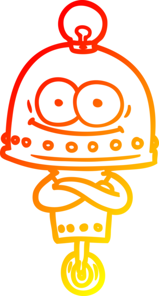 Bir insan tarafından çizilmiş ampullü mutlu bir robot çizimi.