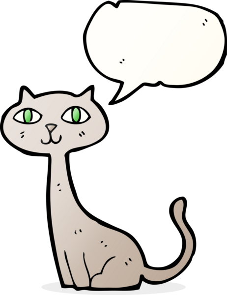 Bir insan tarafından çizilmiş konuşma balonu olan çizgi film kedisi.