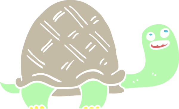 Bir insan tarafından çizilmiş düz renkli çizgi film mutlu kaplumbağa.