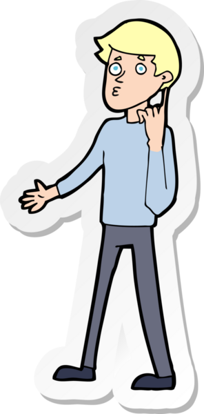 Bir insan tarafından çizilmiş soru soran bir karikatürcünün çıkartması.